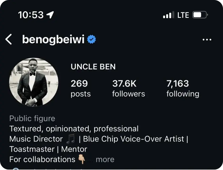 Uncle ben's instagram profile.