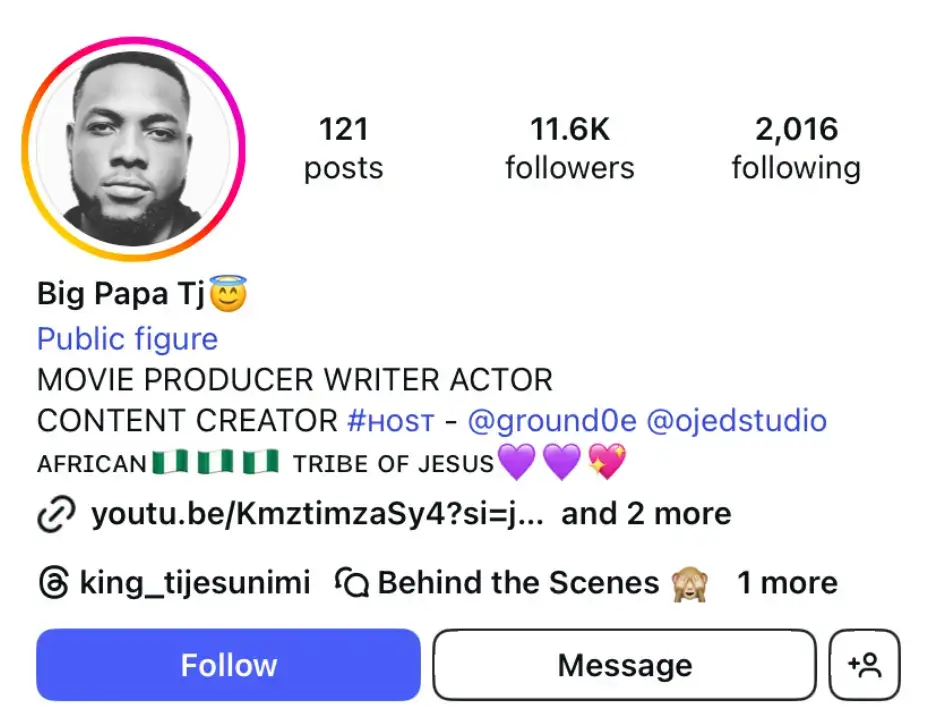 king Tijesunimi's instagram profile.